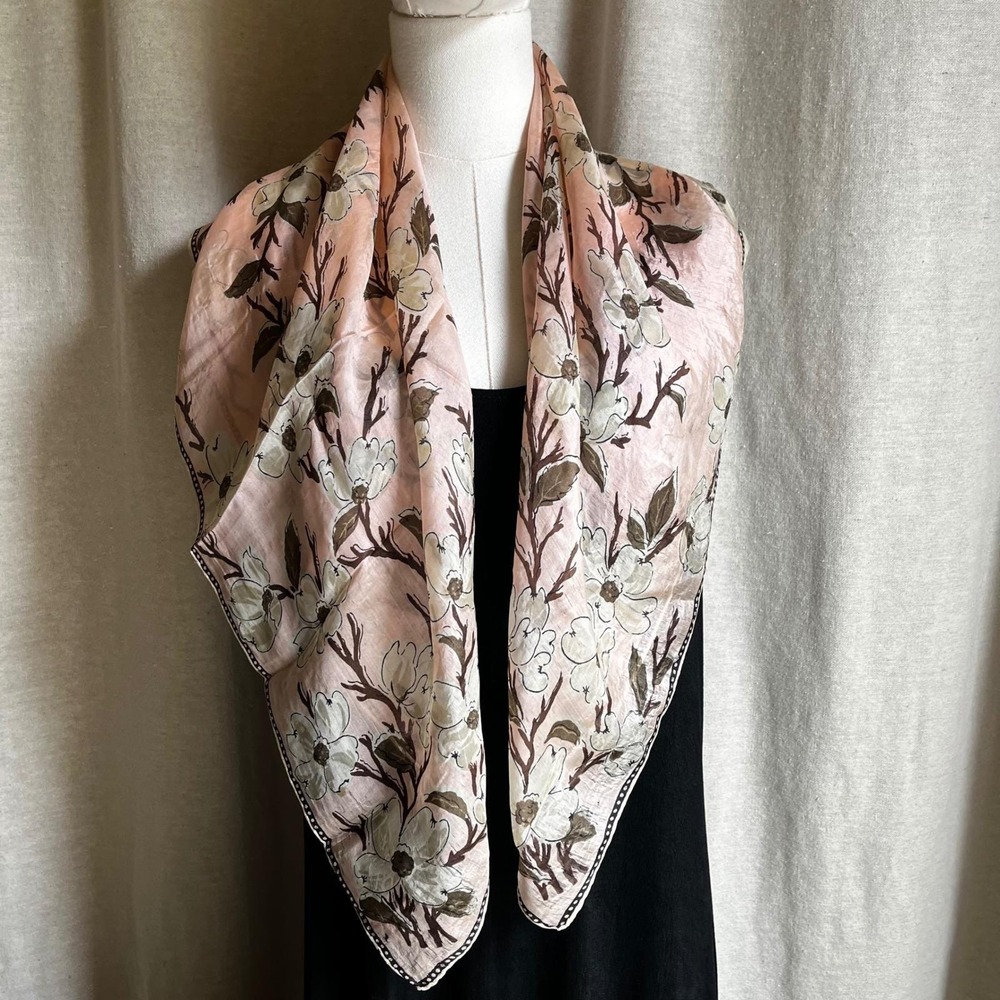 Vintage Pink Floral Silk Scarf Made in Japan 32x32